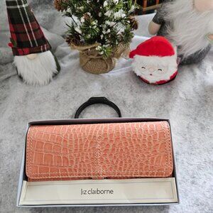 Liz Claiborne Peach Trifold Faux Alligator Wallet EUC